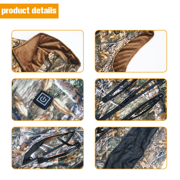 USB charging heating warmth outdoor sports forest camouflage hunting cold proof vest